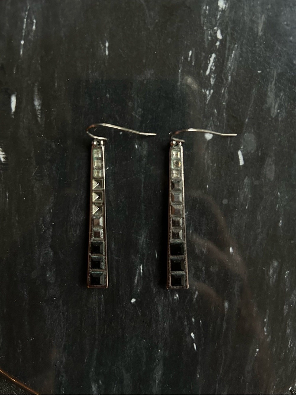 The Limited Geometric Drop Earrings with Black and Clear Stones